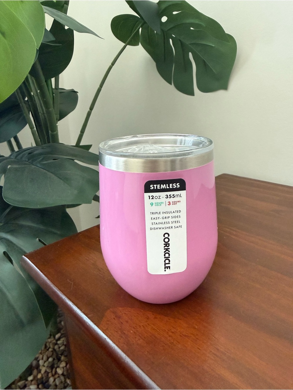 Corkcicle Pink Stemless Insulated Tumbler with Lid
